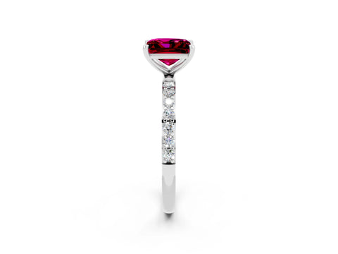 White gold Princess Cut Garnet Solitaire Ring with Pave Band and Four Prong Setting_14
