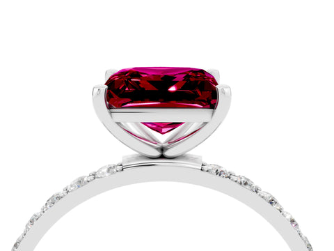 White gold Princess Cut Garnet Solitaire Ring with Pave Band and Four Prong Setting_16