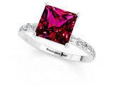 White gold Princess Cut Garnet Solitaire Ring with Pave Band and Four Prong Setting_25