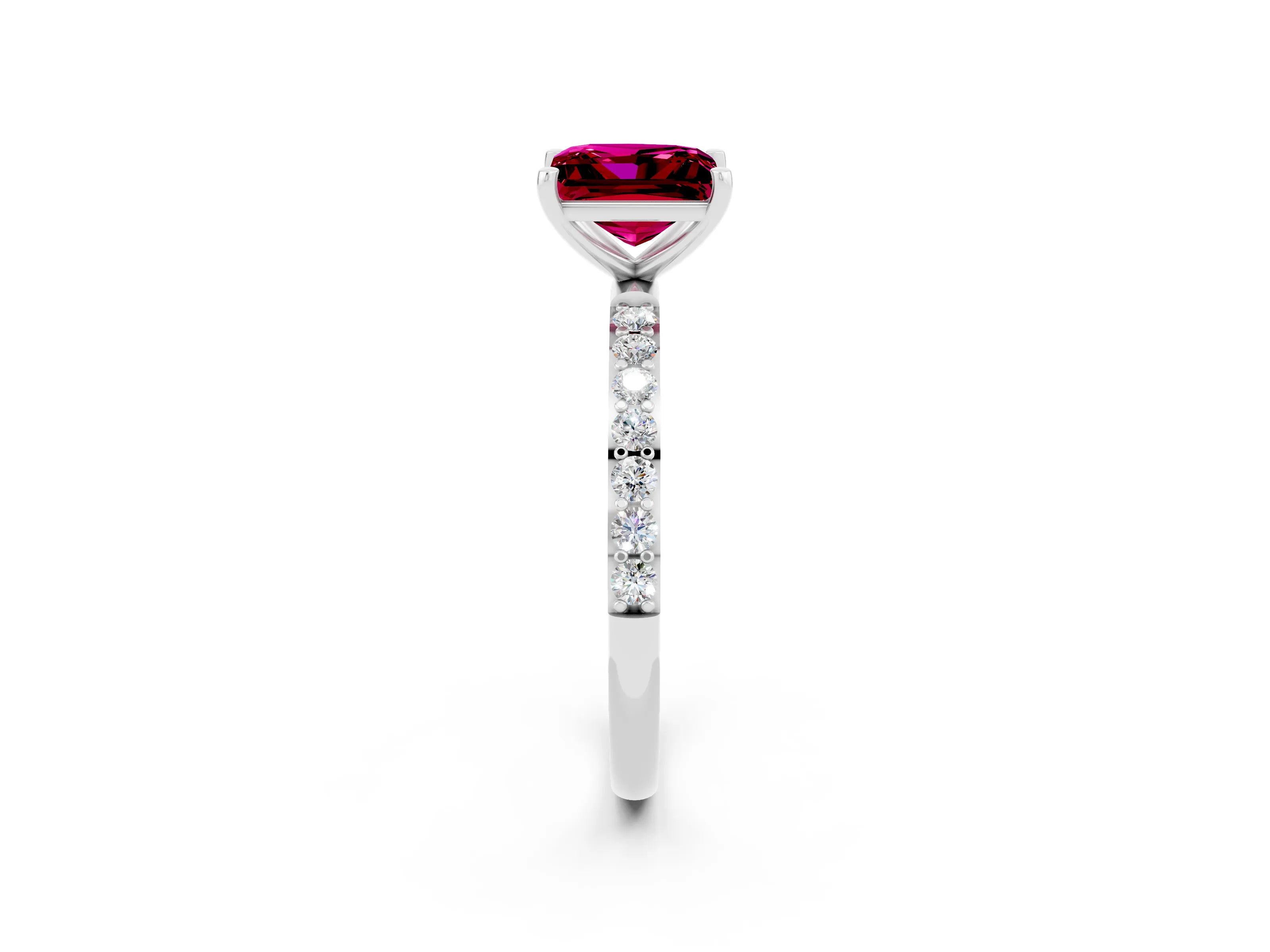 White gold Princess Cut Garnet Solitaire Ring with Pave Band and Four Prong Setting_26