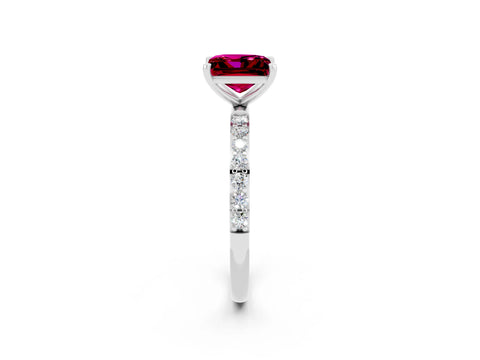 White gold Princess Cut Garnet Solitaire Ring with Pave Band and Four Prong Setting_26