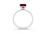 White gold Princess Cut Garnet Solitaire Ring with Pave Band and Four Prong Setting_27
