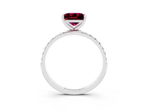 White gold Princess Cut Garnet Solitaire Ring with Pave Band and Four Prong Setting_27