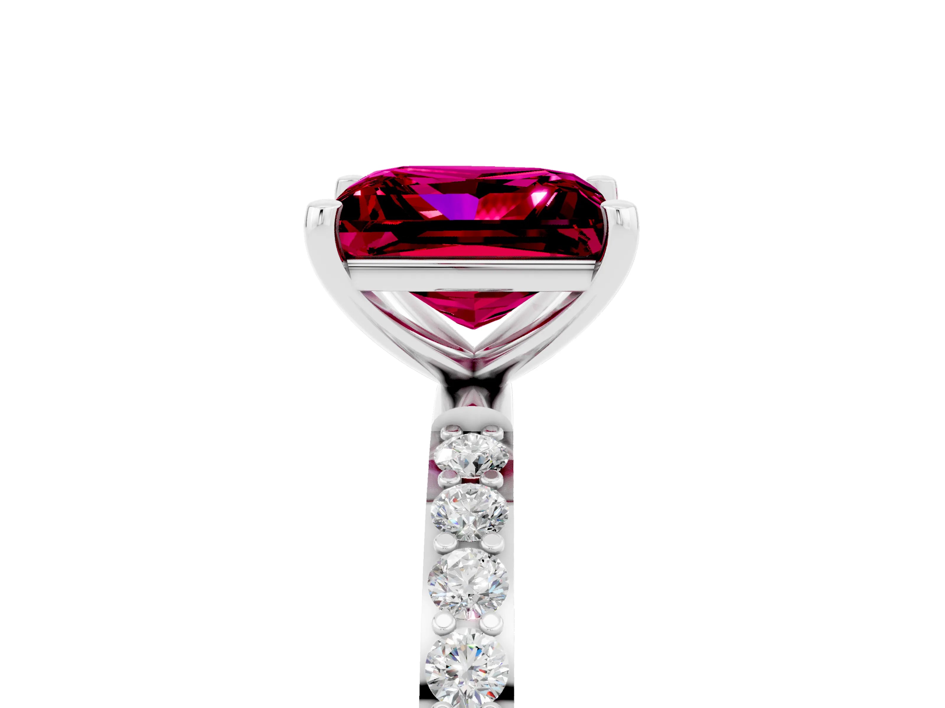 White gold Princess Cut Garnet Solitaire Ring with Pave Band and Four Prong Setting_29