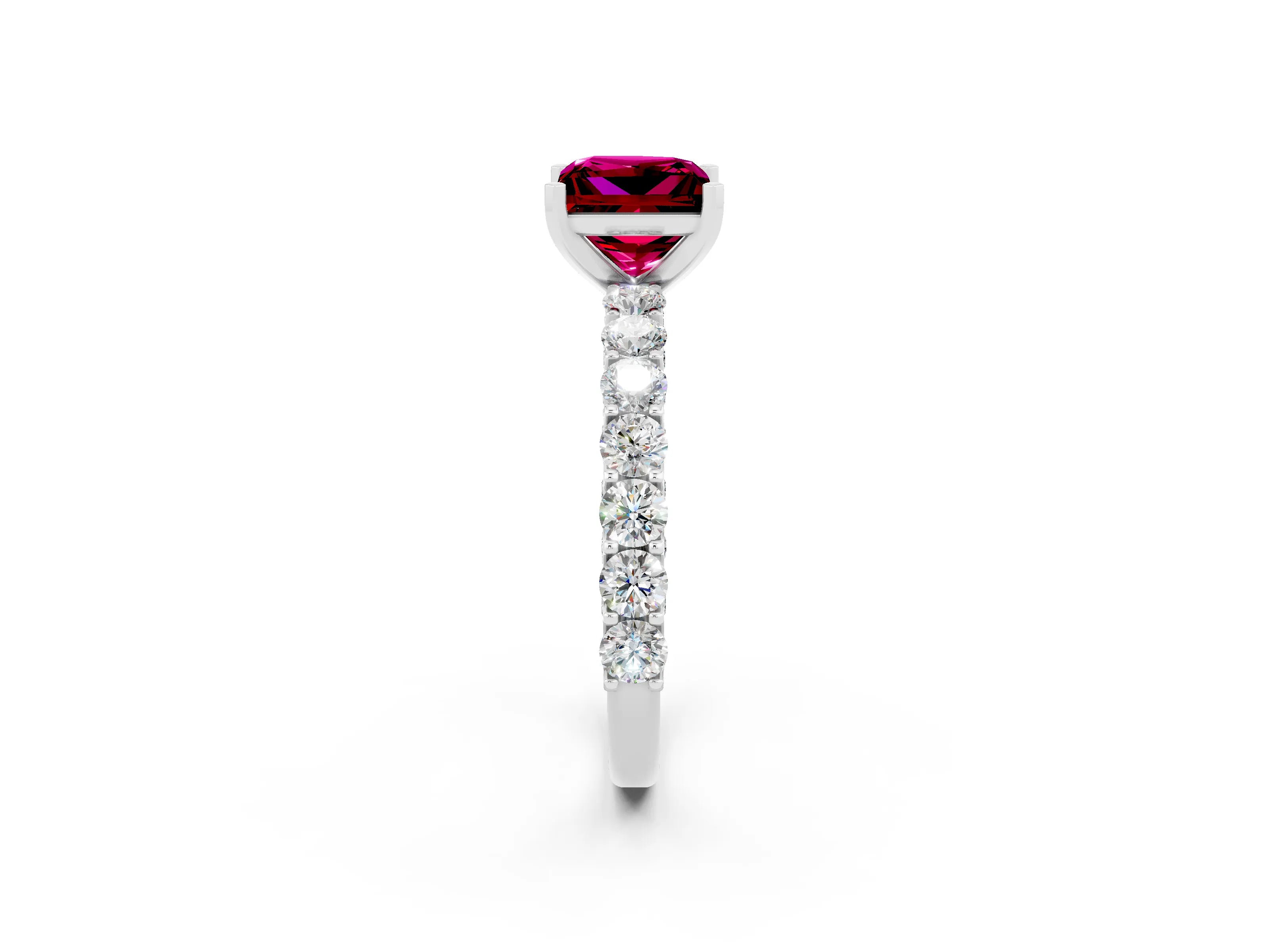 White gold Princess Cut Garnet Solitaire Ring with Shared Prong Pavé Band and Four-Prong Setting_2