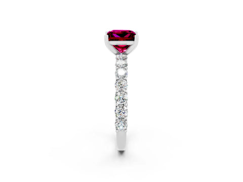 White gold Princess Cut Garnet Solitaire Ring with Shared Prong Pavé Band and Four-Prong Setting_2