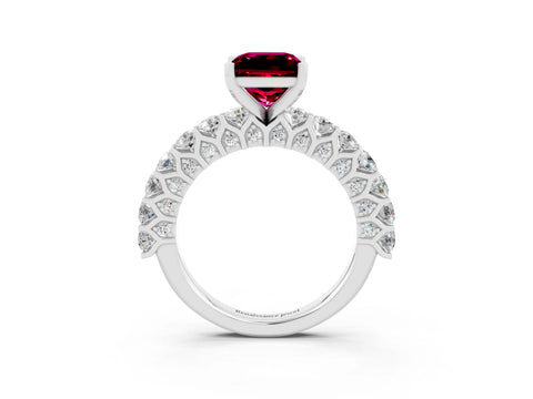 White gold Princess Cut Garnet Solitaire Ring with Shared Prong Pavé Band and Four-Prong Setting_3