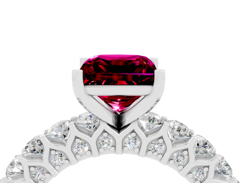 White gold Princess Cut Garnet Solitaire Ring with Shared Prong Pavé Band and Four-Prong Setting_4