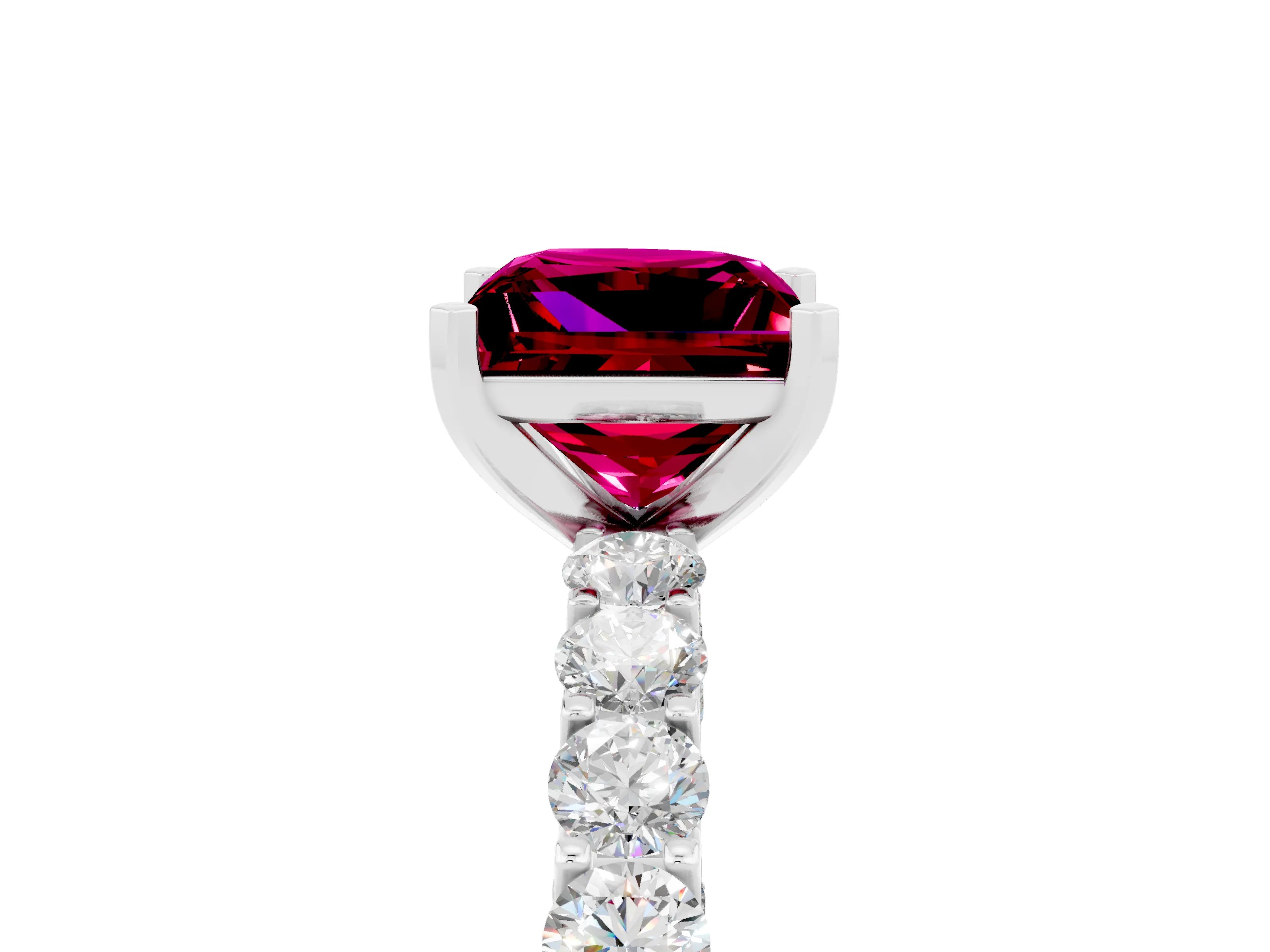White gold Princess Cut Garnet Solitaire Ring with Shared Prong Pavé Band and Four-Prong Setting_5