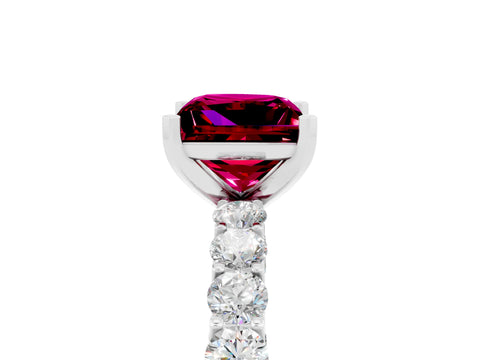 White gold Princess Cut Garnet Solitaire Ring with Shared Prong Pavé Band and Four-Prong Setting_5