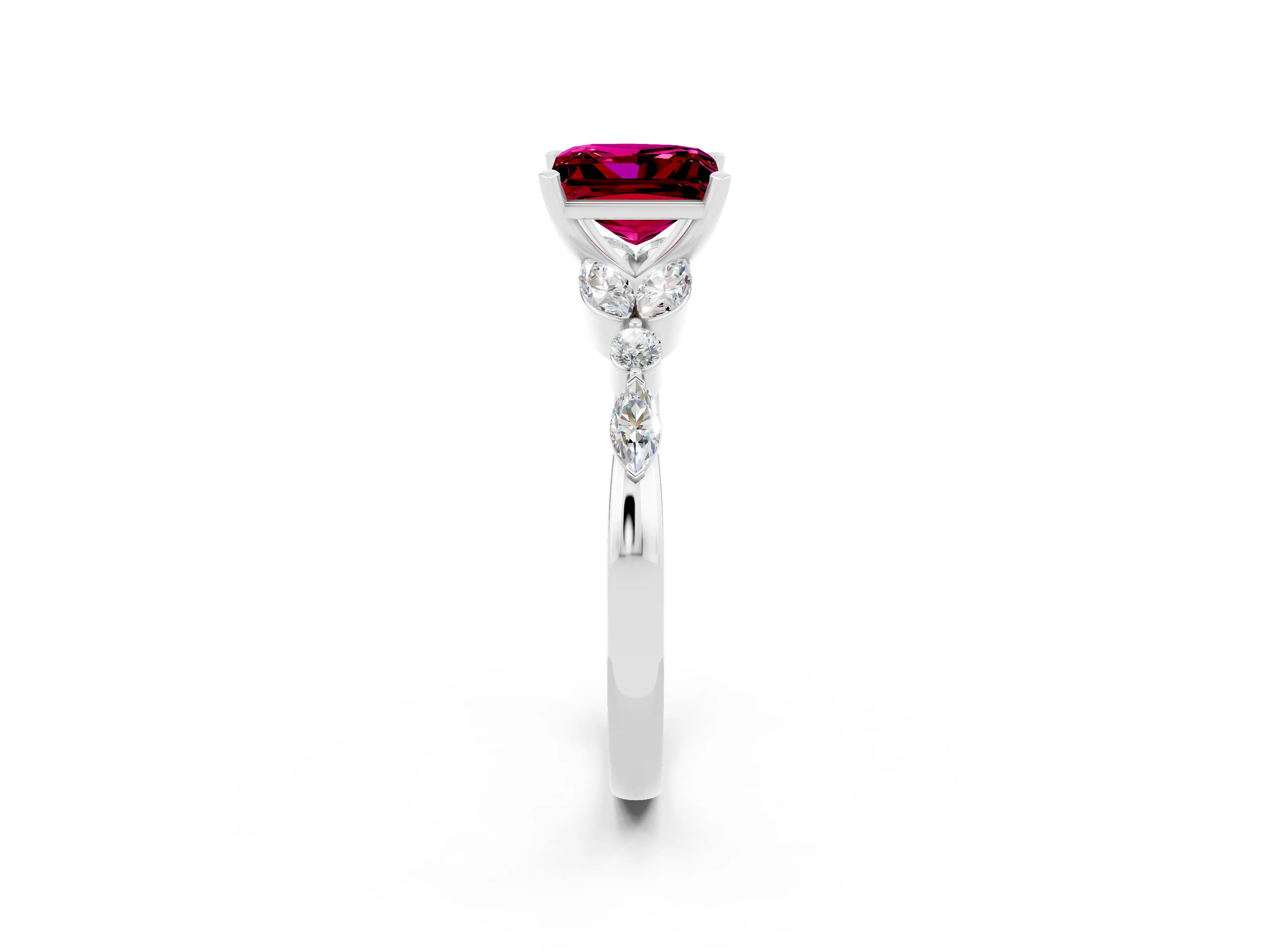 White gold Princess Cut Garnet Solitaire Ring with Side Stones and Four-Prong Setting_26