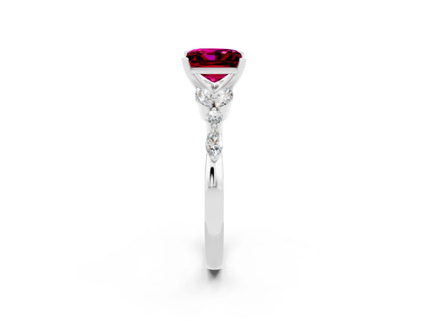 White gold Princess Cut Garnet Solitaire Ring with Side Stones and Four-Prong Setting_26