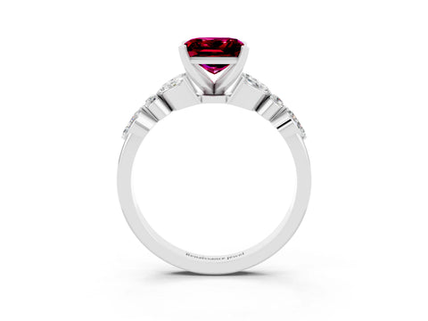 White gold Princess Cut Garnet Solitaire Ring with Side Stones and Four-Prong Setting_27