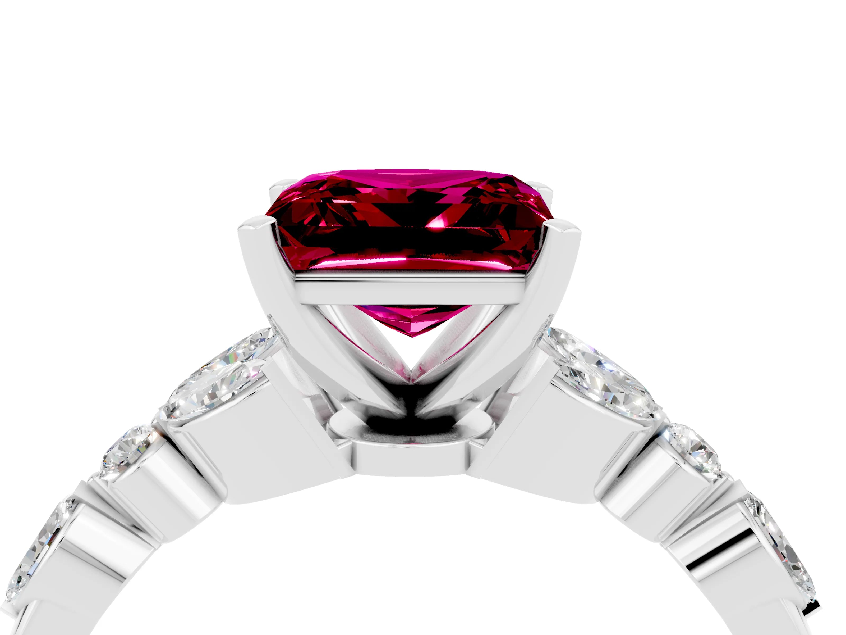 White gold Princess Cut Garnet Solitaire Ring with Side Stones and Four-Prong Setting_28