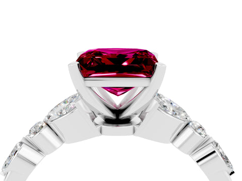 White gold Princess Cut Garnet Solitaire Ring with Side Stones and Four-Prong Setting_28
