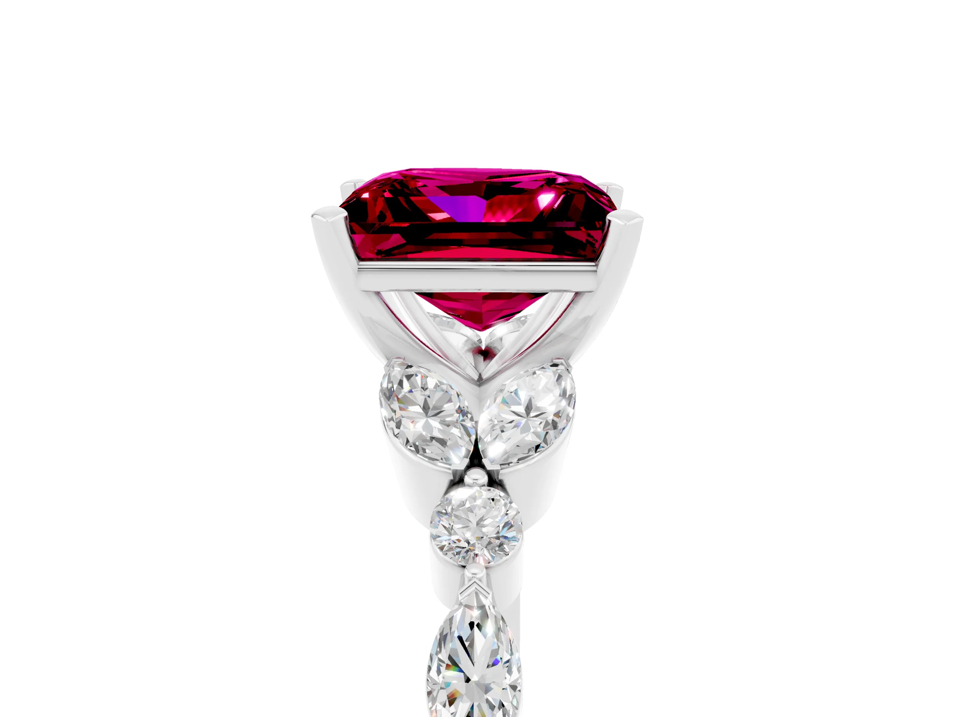 White gold Princess Cut Garnet Solitaire Ring with Side Stones and Four-Prong Setting_29