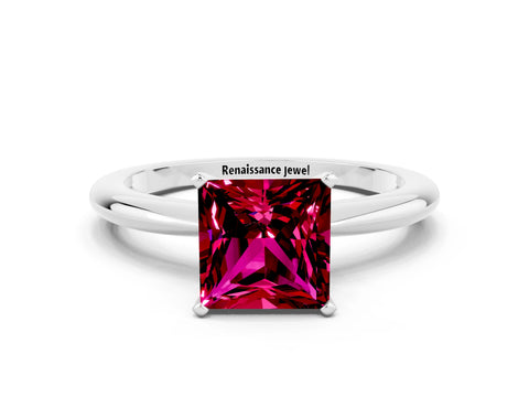 White gold Princess Cut Garnet Solitaire Ring with Six-Prong Setting and Classic Band_24