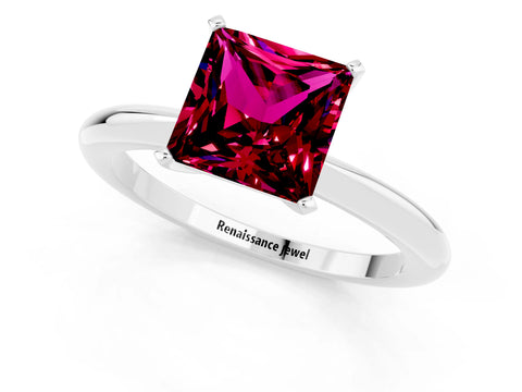White gold Princess Cut Garnet Solitaire Ring with Six-Prong Setting and Classic Band_25