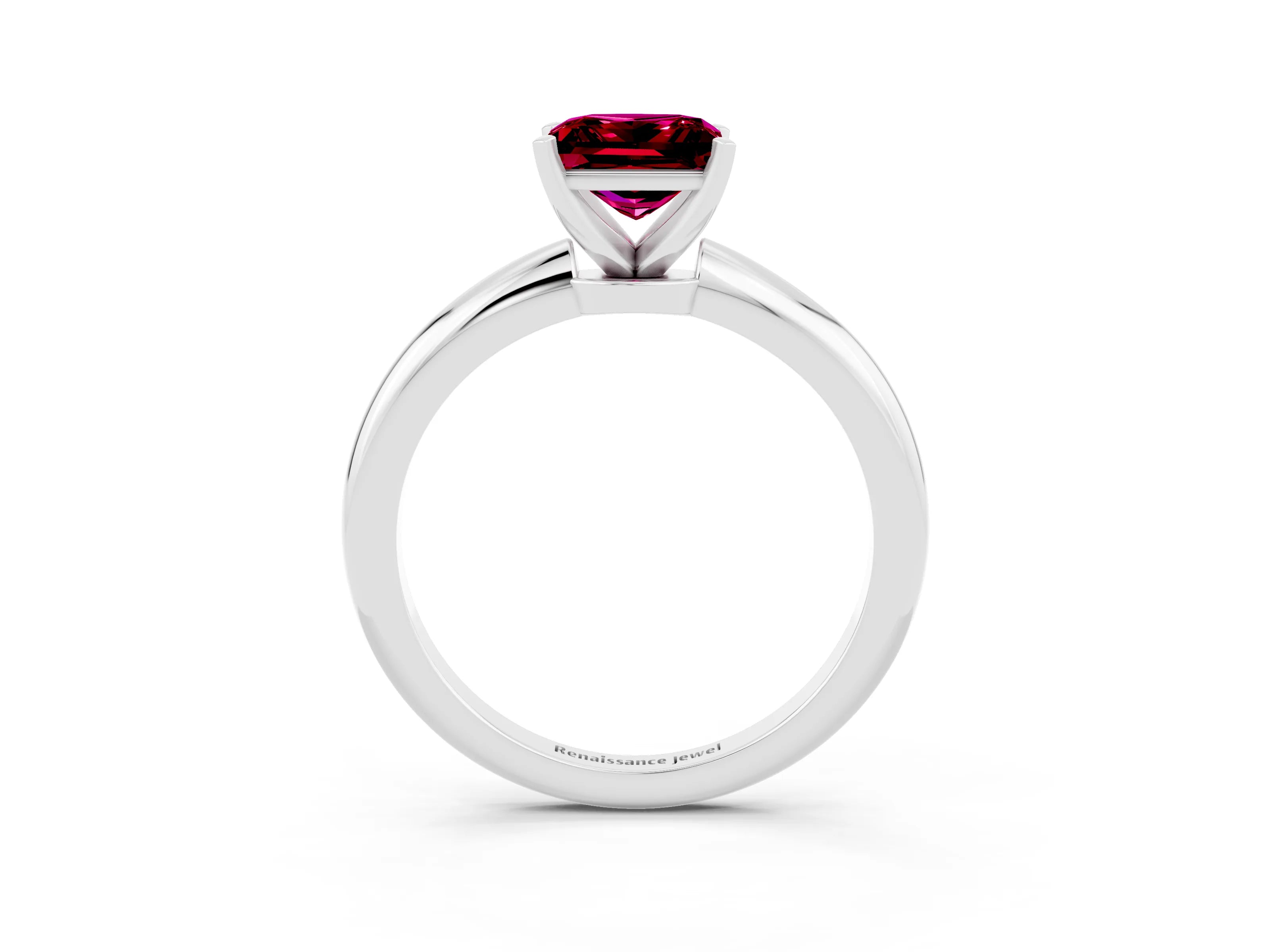 White gold Princess Cut Garnet Solitaire Ring with Six-Prong Setting and Classic Band_27
