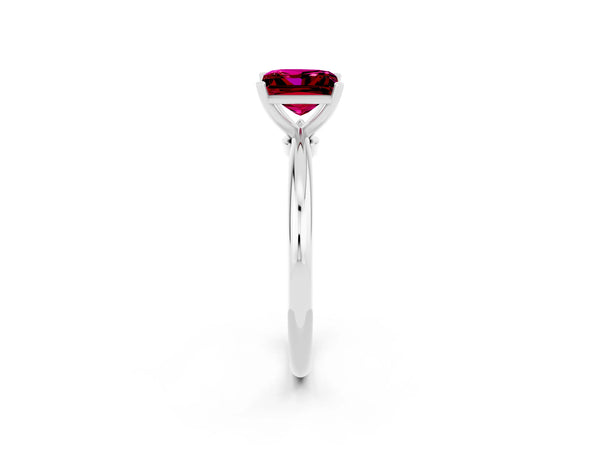 White gold Princess Cut Garnet Solitaire Ring with Six-Prong Setting and Classic Band