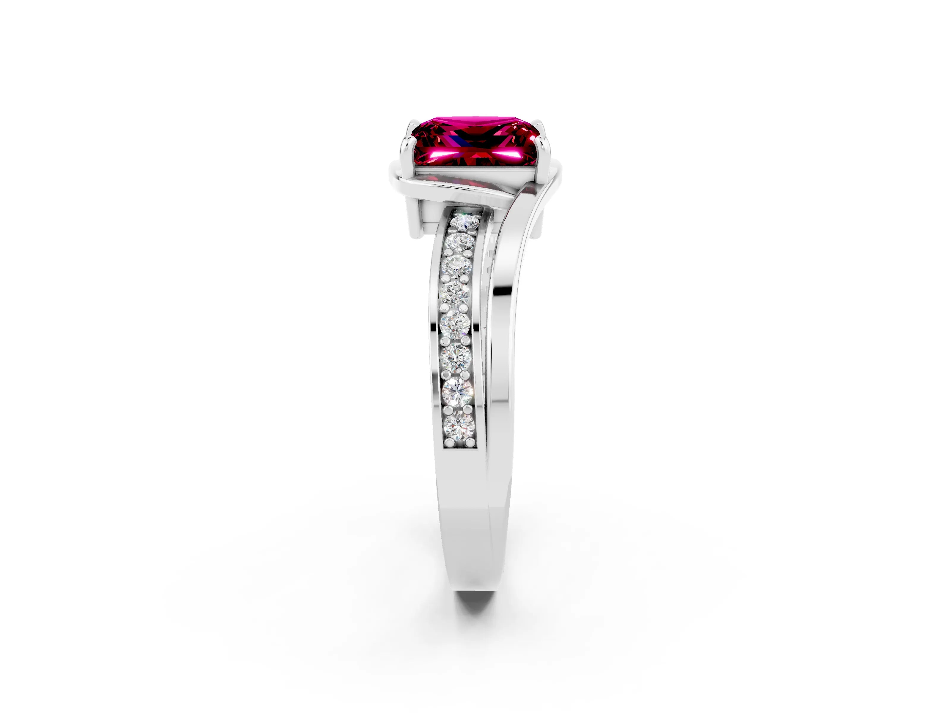 White gold Princess Cut Garnet Solitaire Ring with Split Shank and Prong Setting_2