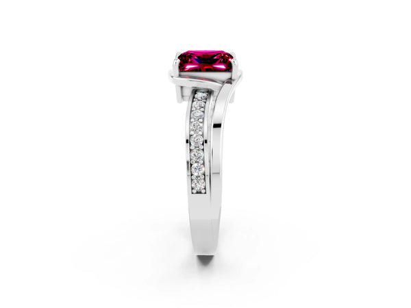 Platinum Princess Cut Garnet Solitaire Ring with Split Shank and Prong Setting