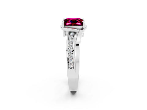 White gold Princess Cut Garnet Solitaire Ring with Split Shank and Prong Setting_2