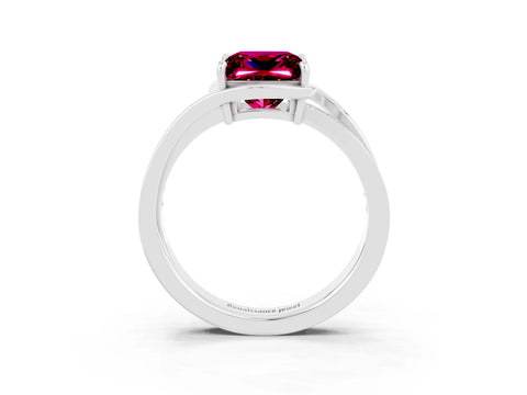 White gold Princess Cut Garnet Solitaire Ring with Split Shank and Prong Setting_3