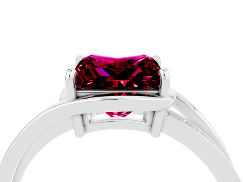 White gold Princess Cut Garnet Solitaire Ring with Split Shank and Prong Setting_4