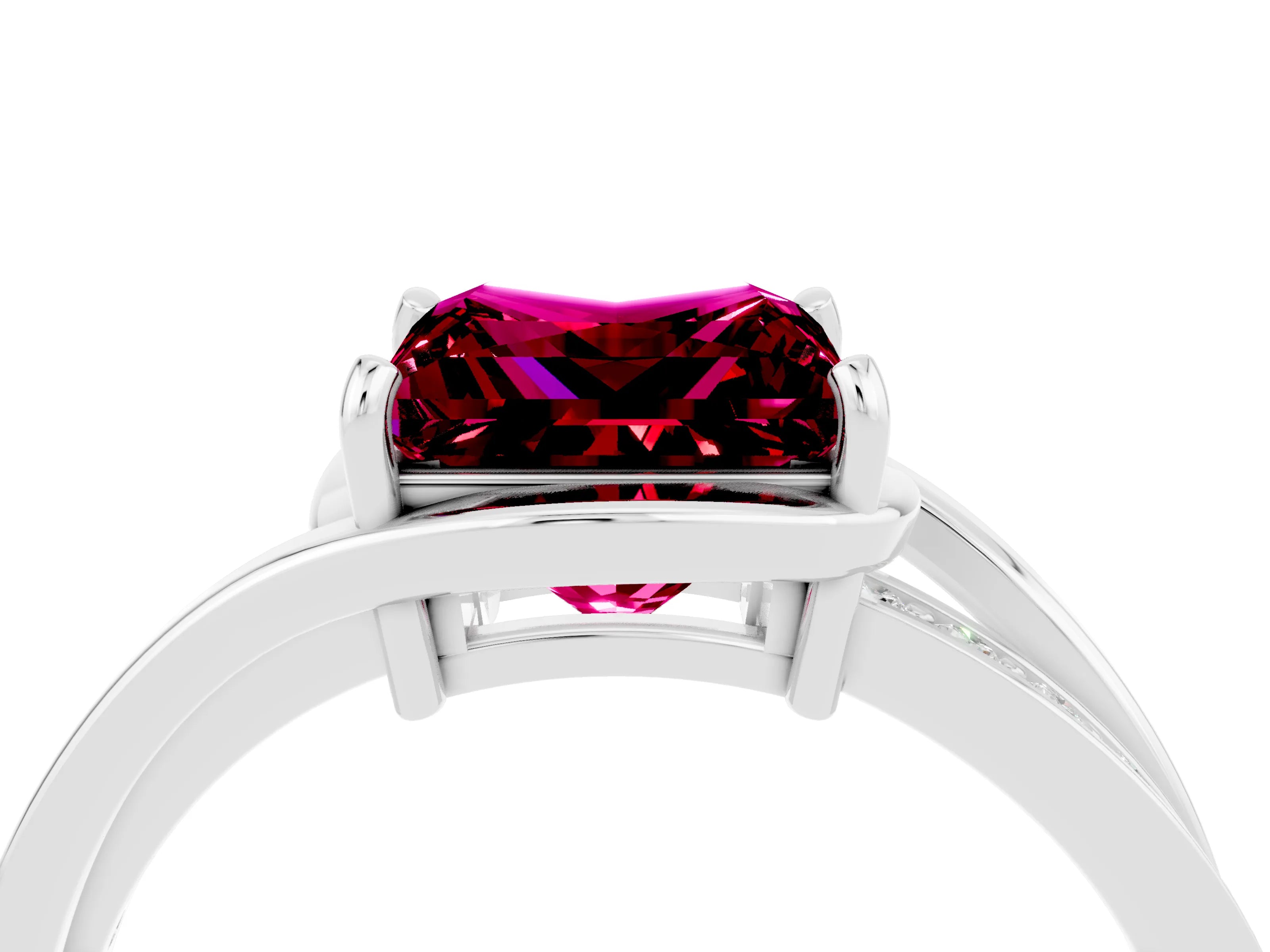 White gold Princess Cut Garnet Solitaire Ring with Split Shank and Prong Setting_4
