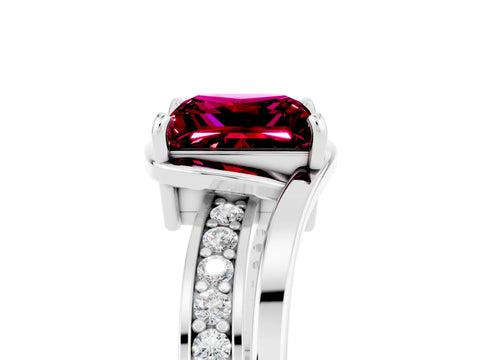 White gold Princess Cut Garnet Solitaire Ring with Split Shank and Prong Setting_5