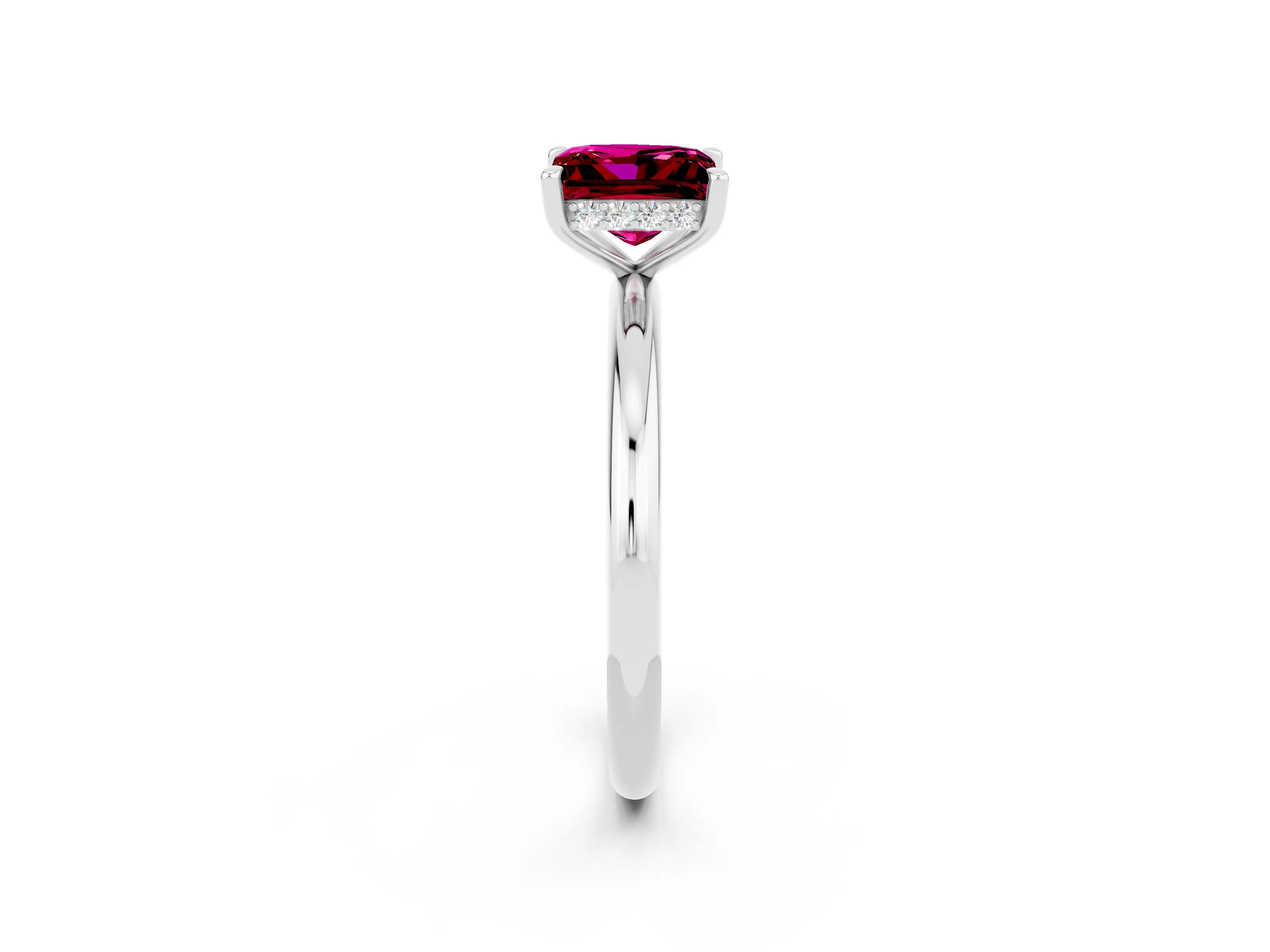 White gold Princess Cut Garnet Solitaire Ring with Thin Band and Four-Prong Setting_2
