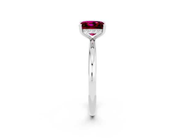 Silver Princess Cut Garnet Solitaire Ring with Thin Band and Four-Prong Setting