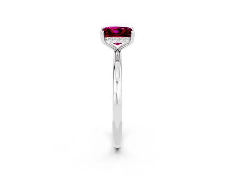 White gold Princess Cut Garnet Solitaire Ring with Thin Band and Four-Prong Setting_2