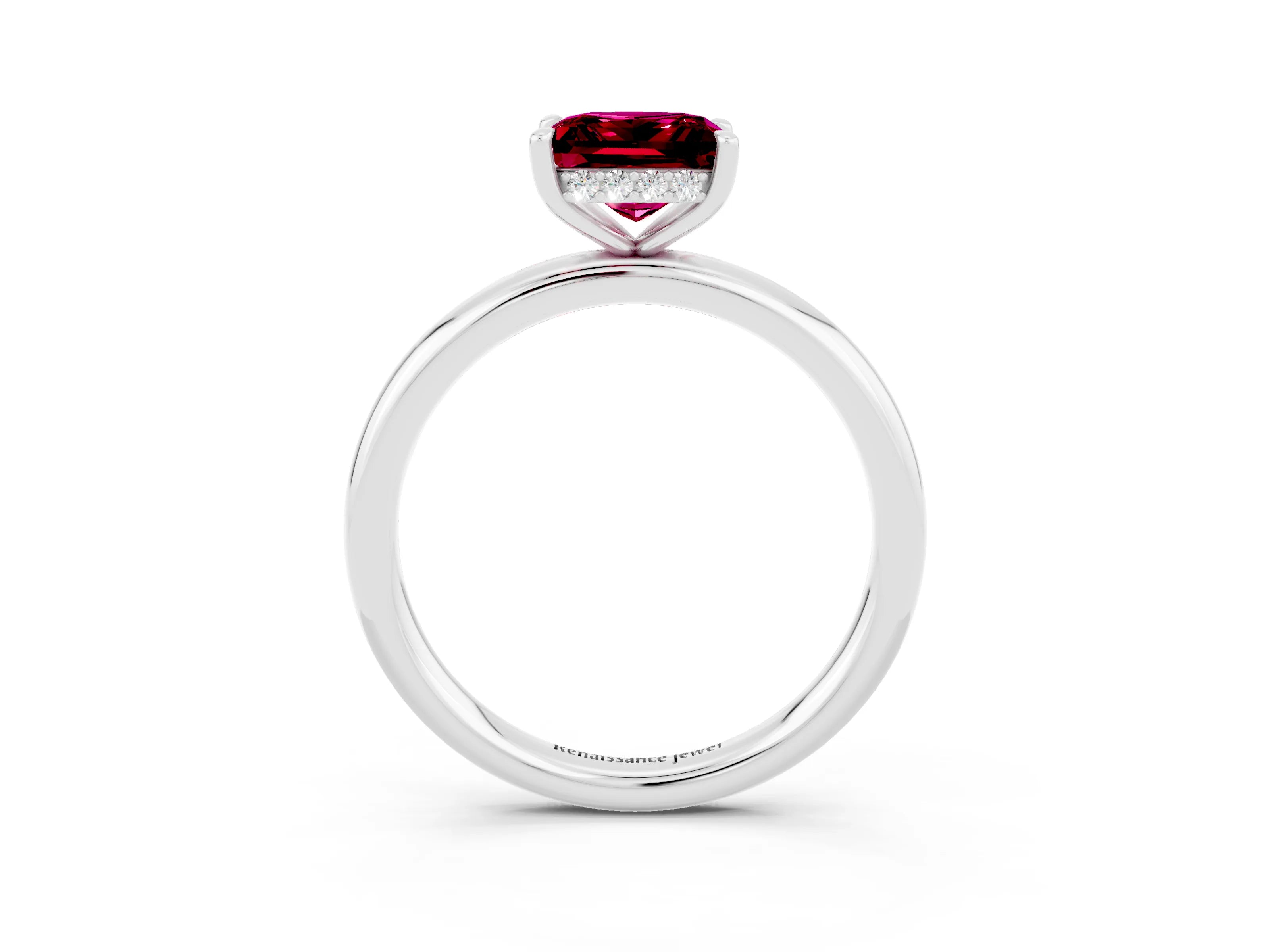 White gold Princess Cut Garnet Solitaire Ring with Thin Band and Four-Prong Setting_3