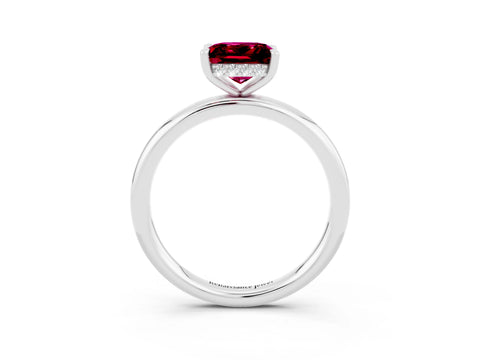 White gold Princess Cut Garnet Solitaire Ring with Thin Band and Four-Prong Setting_3