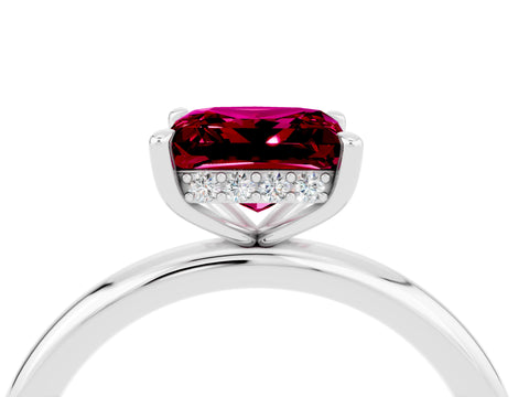 White gold Princess Cut Garnet Solitaire Ring with Thin Band and Four-Prong Setting_4