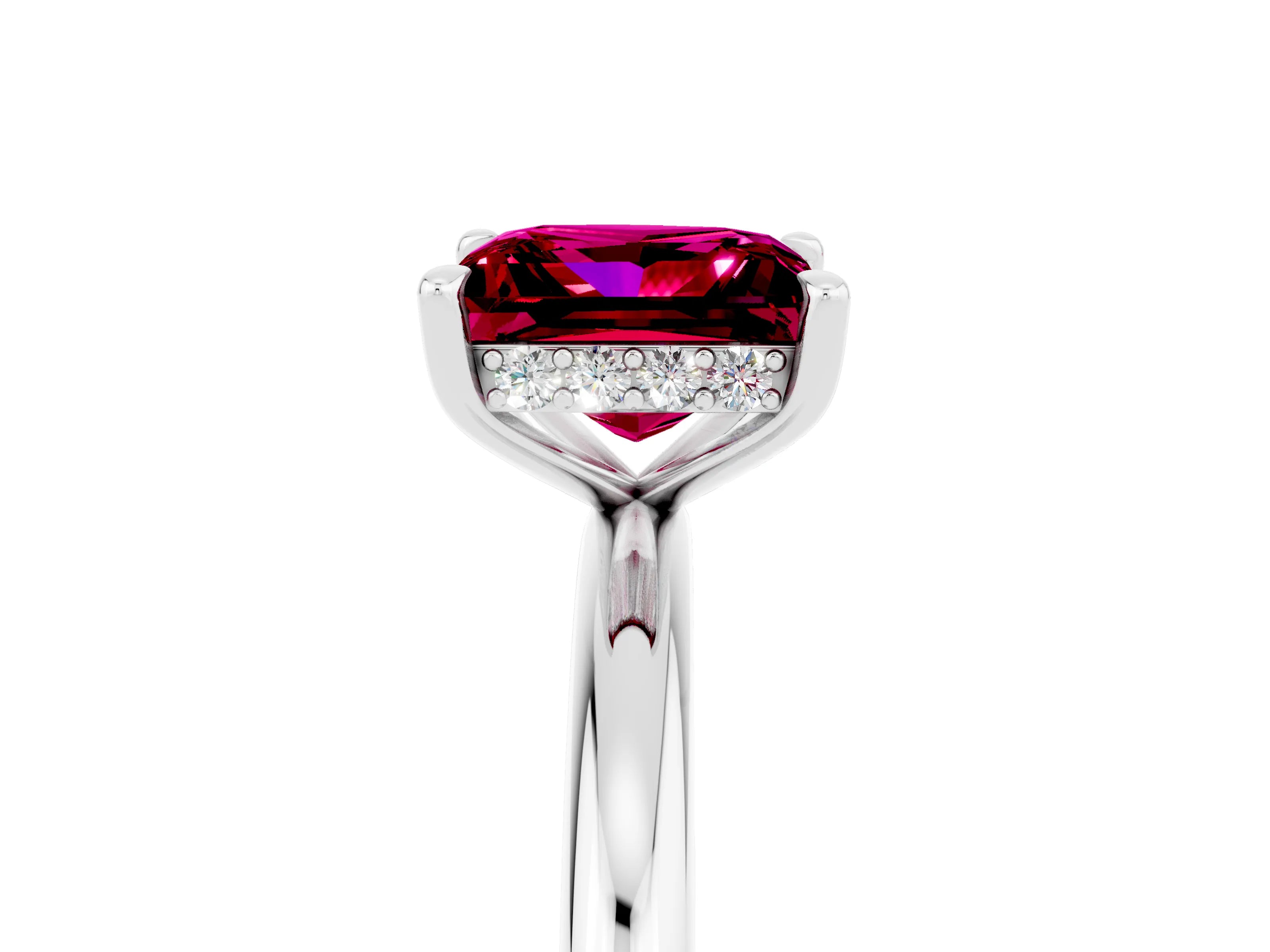 White gold Princess Cut Garnet Solitaire Ring with Thin Band and Four-Prong Setting_5