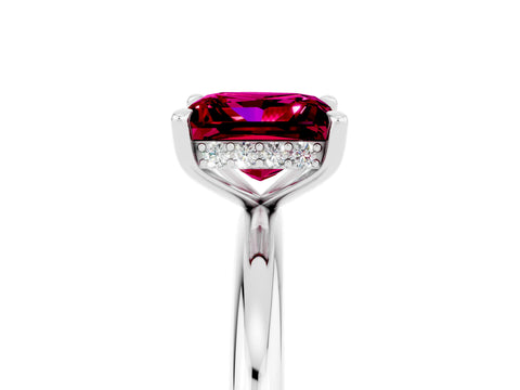 White gold Princess Cut Garnet Solitaire Ring with Thin Band and Four-Prong Setting_5