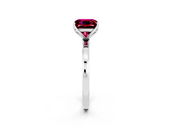 Platinum Princess Cut Garnet Solitaire Ring with Thin Band and Prong Setting
