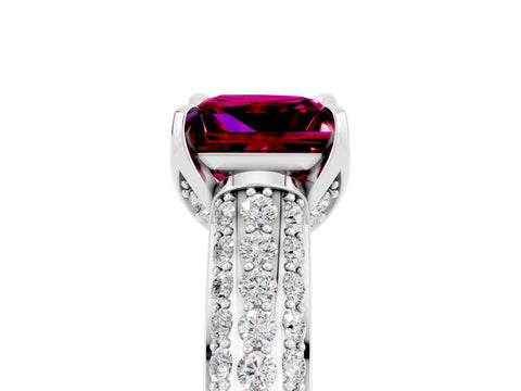 White gold Princess Cut Garnet Solitaire Ring with Three-Row Pavé Band and Four-Prong Setting_17