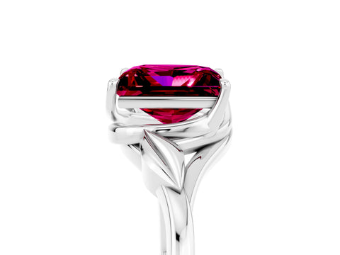 White gold Princess Cut Garnet Solitaire Ring with Twist Band and Four-Prong Setting_17