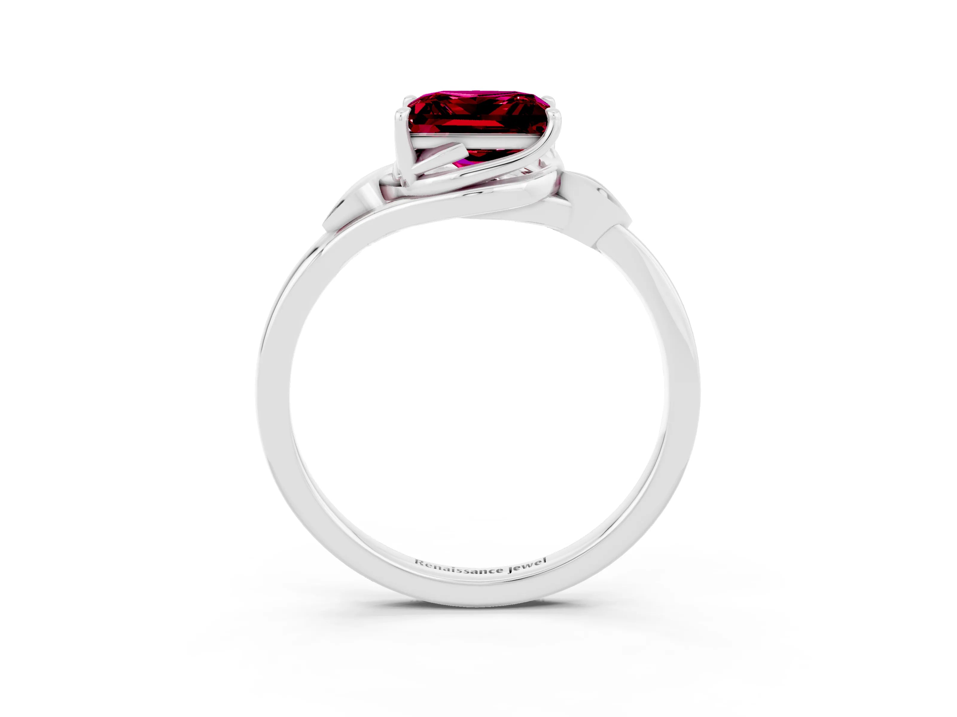 White gold Princess Cut Garnet Solitaire Ring with Twist Band and Four-Prong Setting_39