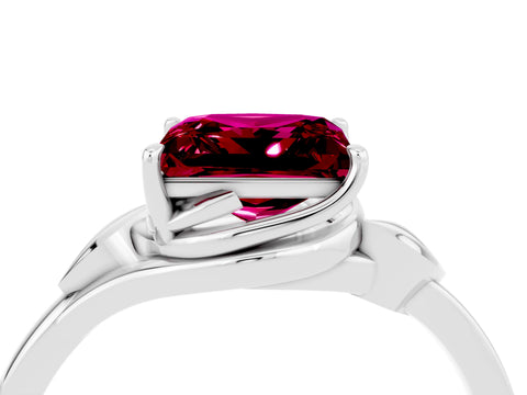 White gold Princess Cut Garnet Solitaire Ring with Twist Band and Four-Prong Setting_40