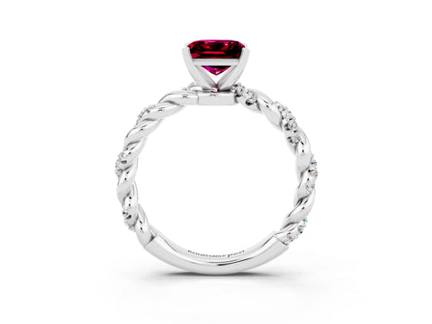 White gold Princess Cut Garnet Solitaire Ring with Twisted Band and Pavé Accents_3