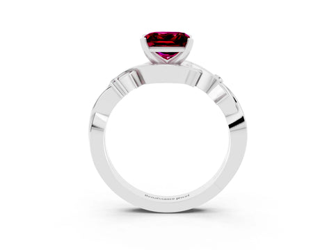 White gold Princess Cut Garnet Solitaire Ring with Twisted Band and Prong Setting_15