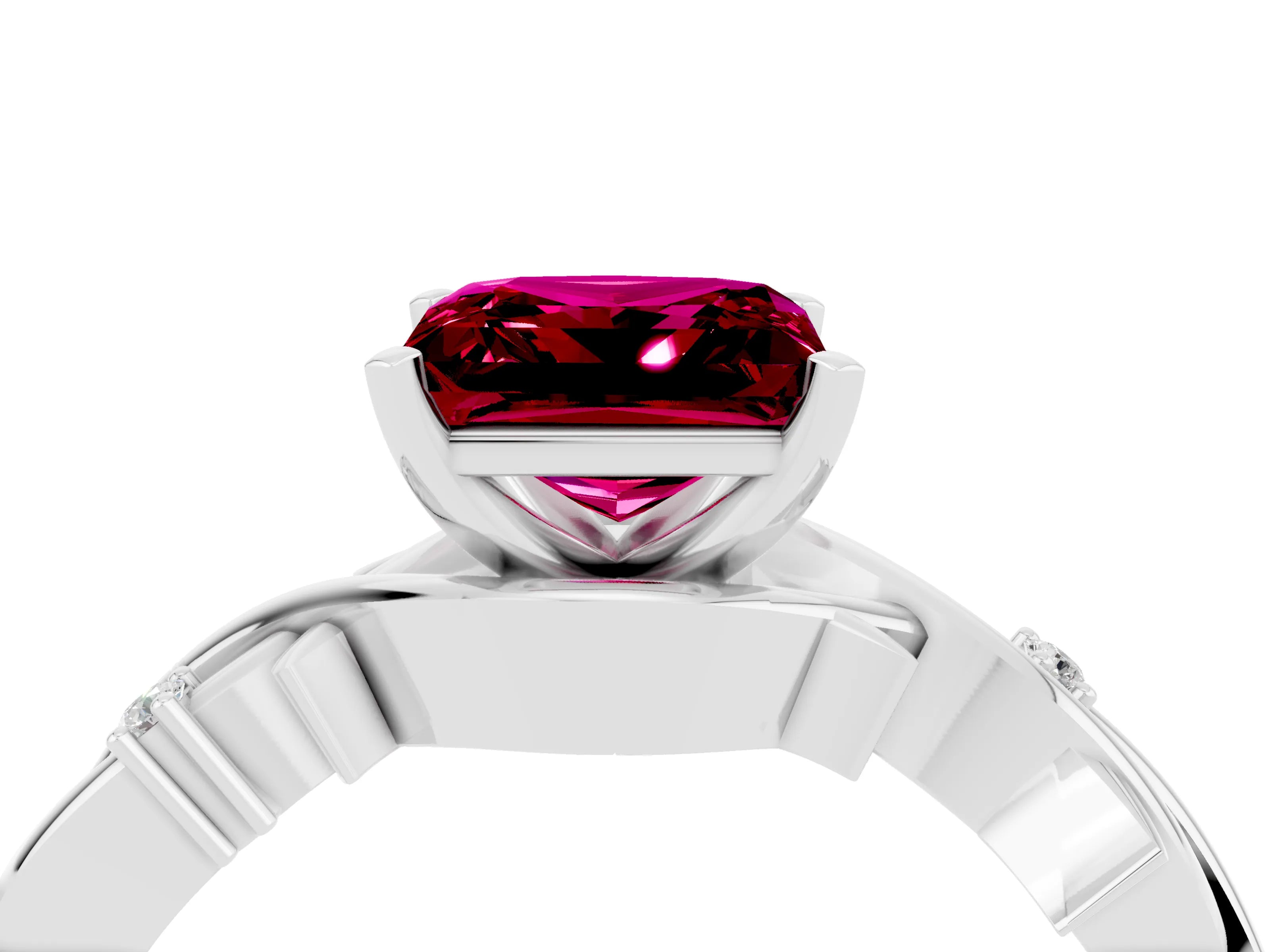 White gold Princess Cut Garnet Solitaire Ring with Twisted Band and Prong Setting_4