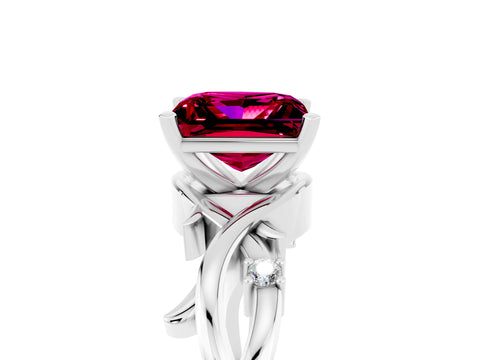 White gold Princess Cut Garnet Solitaire Ring with Twisted Band and Prong Setting_5