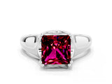 White gold Princess Cut Garnet Solitaire Ring with Wide Band and Prong Setting
