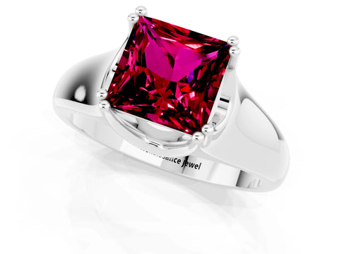 White gold Princess Cut Garnet Solitaire Ring with Wide Band and Prong Setting_1